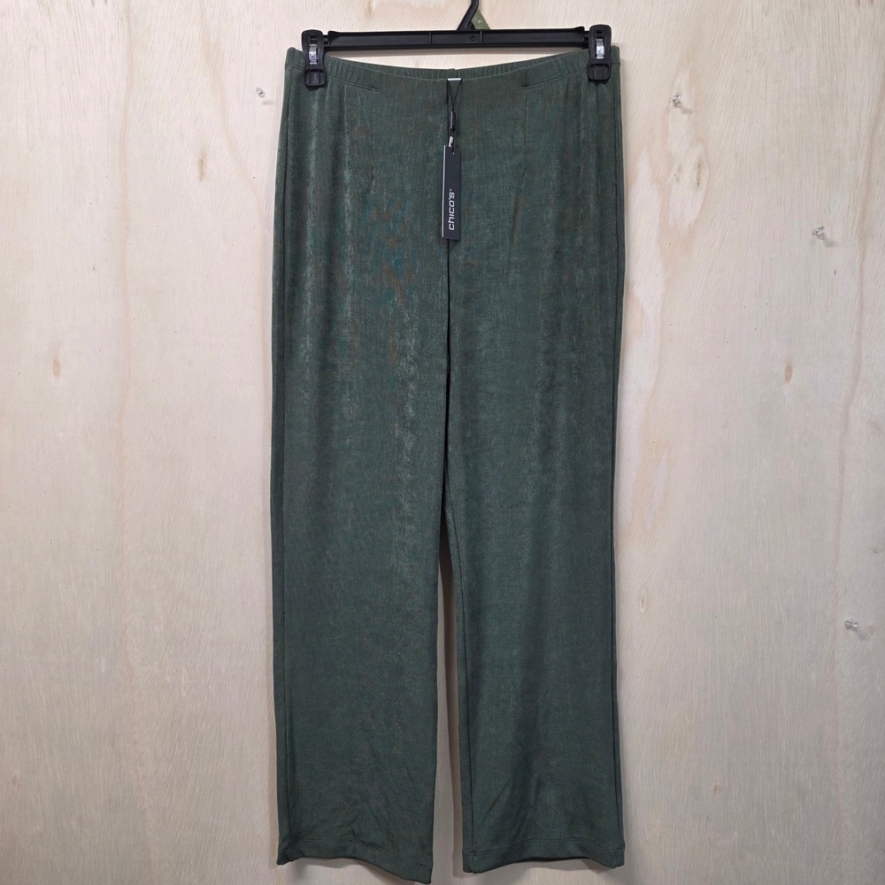 Chico's Travelers No Tummy Pants Kelp Forest Green Petite 1P US 8P M NWT
